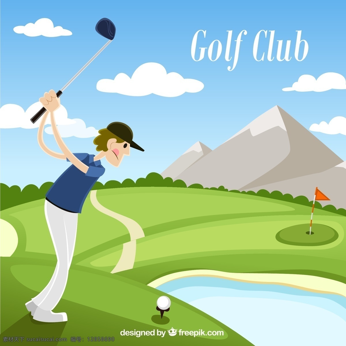 高尔夫 男子 插画 打高尔夫 运动 体育 项目 绿色