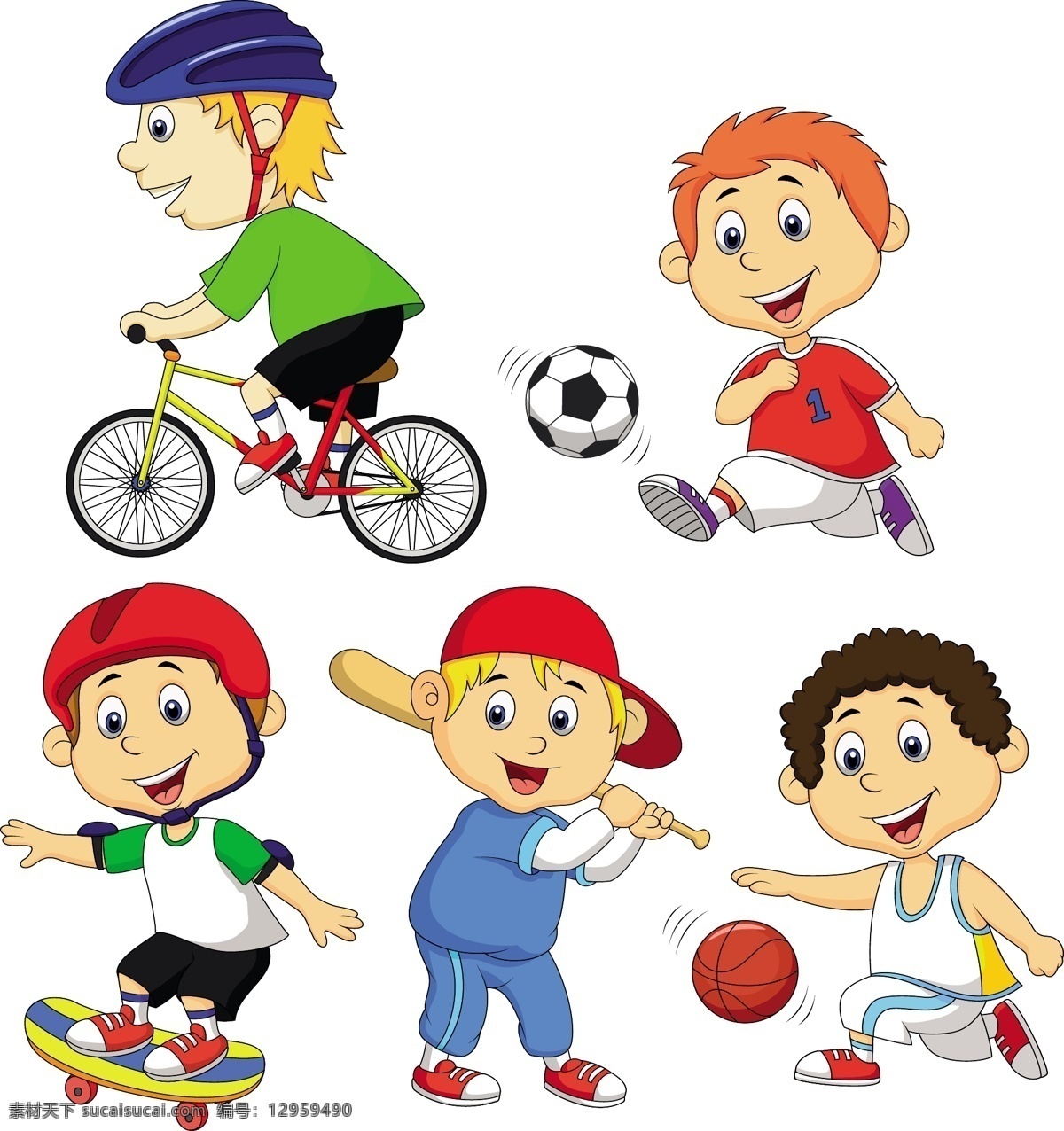 儿童 玩耍 卡通 踢足球 小足球运动员 打篮球 骑自行车 卡通乐园 儿童绘画 手绘 小男孩 卡通插画 卡通人物 卡通形象 幼儿绘画 儿童世界 卡通设计 矢量 儿童幼儿 矢量人物