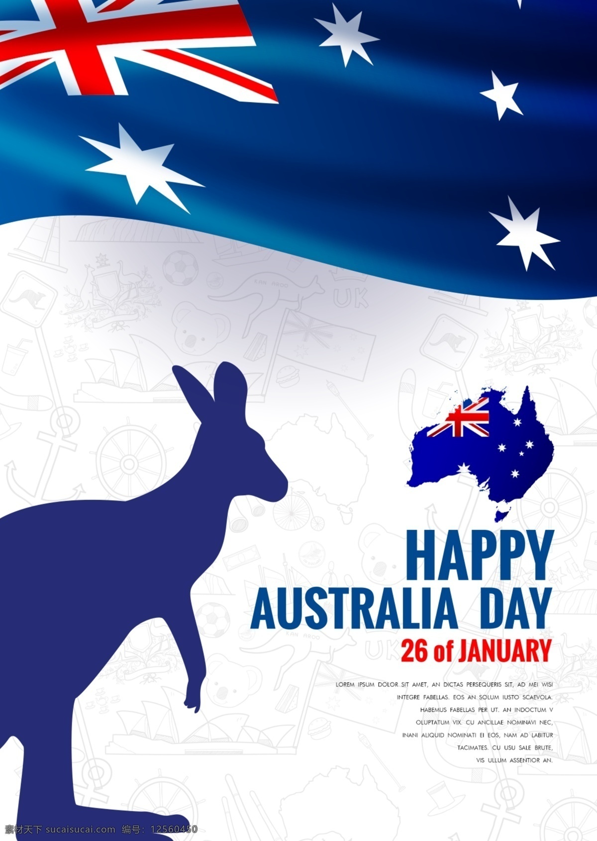 简单 时尚 澳大利亚 日 主题 海报 宣传 袋鼠 国旗 节日 地图 现代