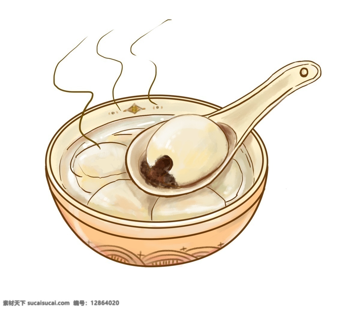 小 清新 元宵节 汤圆 插画 元素 正月十五 美食 食品促销 汤碗 勺子 团圆 庆祝 插画设计 手绘