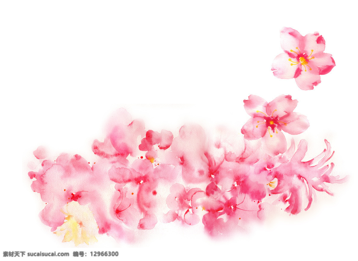 粉色花朵 粉红 浪漫 樱花 桃花 手绘 五朵 花瓣 水彩 粉色 绘画书法 文化艺术