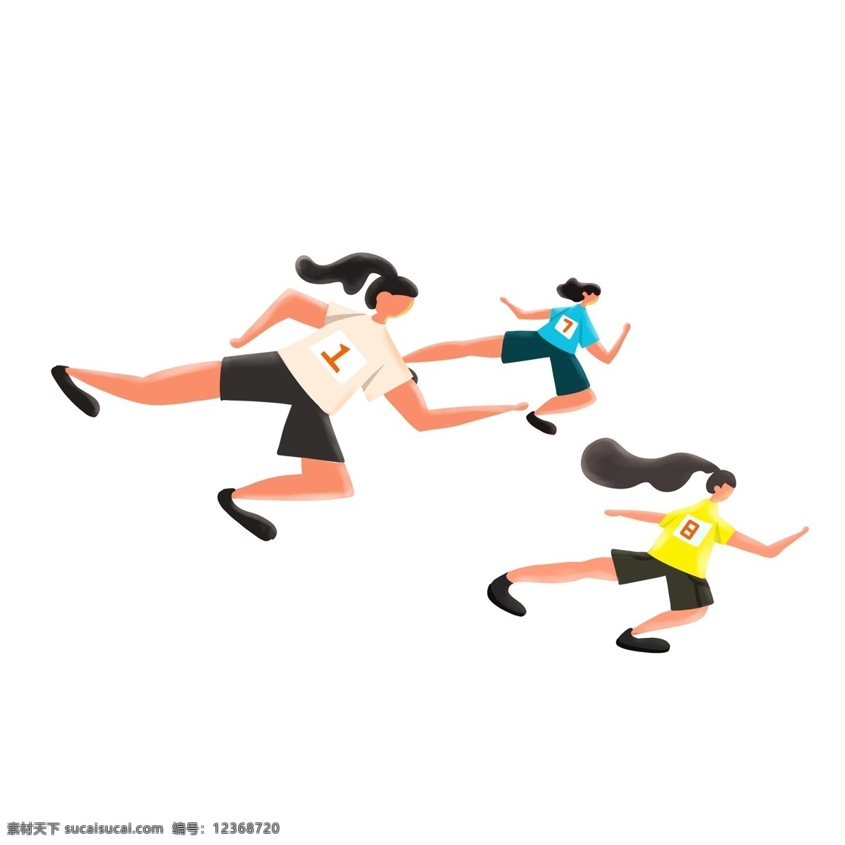 女子 跑步 比赛 卡通 元素 手绘 大步向前