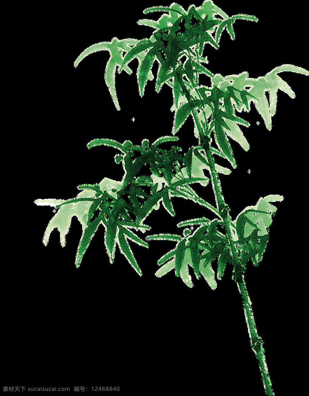 水墨画 绿竹 透明 装饰 png素材 单侧 简约 绿色 免扣素材 水墨 竹子