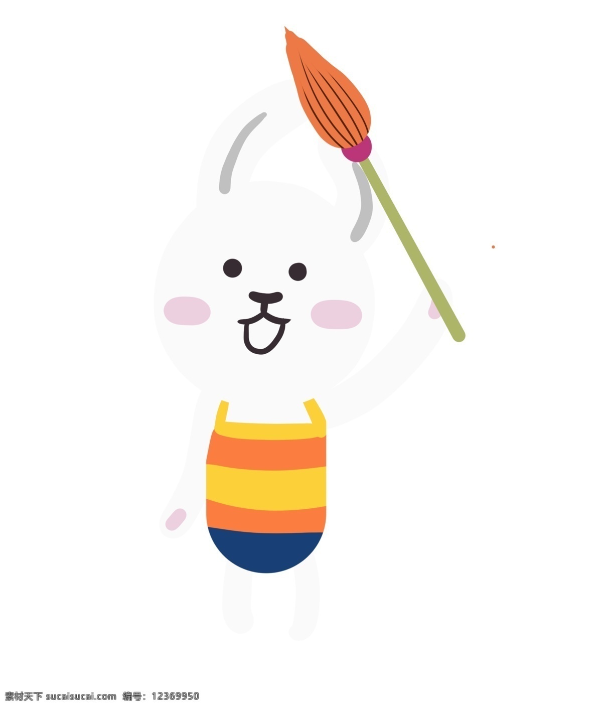 白色 兔子 打扫 白色的兔子 打扫卫生 干净 扫帚 世界卫生日 卡通插画 小动物 勤劳 清洁卫生