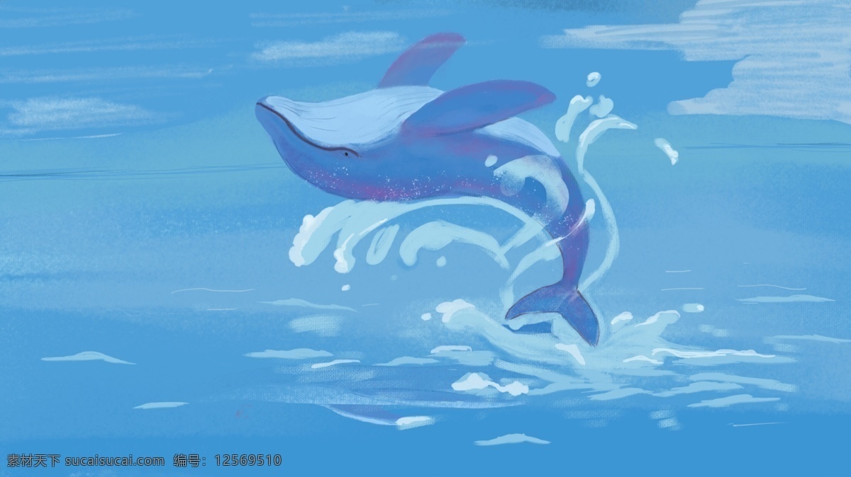 蓝色 海洋 中 跳跃 鲸鱼 卡通 背景