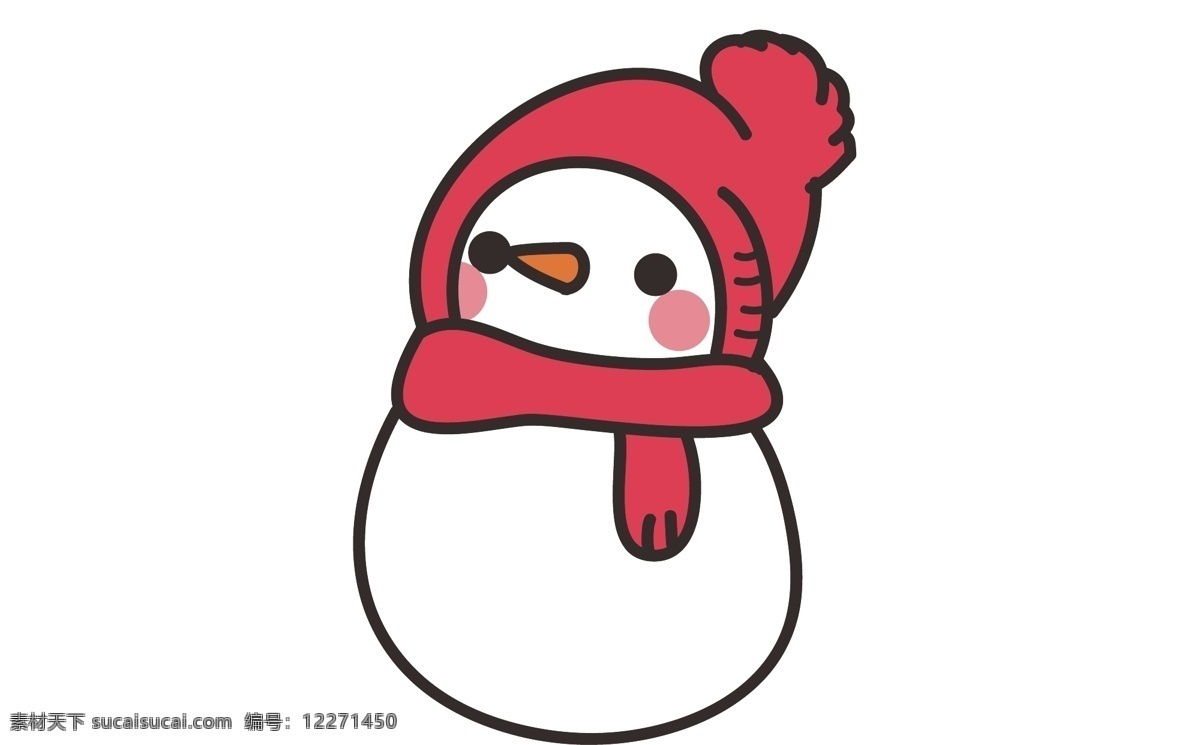 矢量 手绘 卡通 雪人 红色帽子 红色围巾 萝卜鼻子 冬天 立冬 寒冷 下雪 堆雪人 扫雪