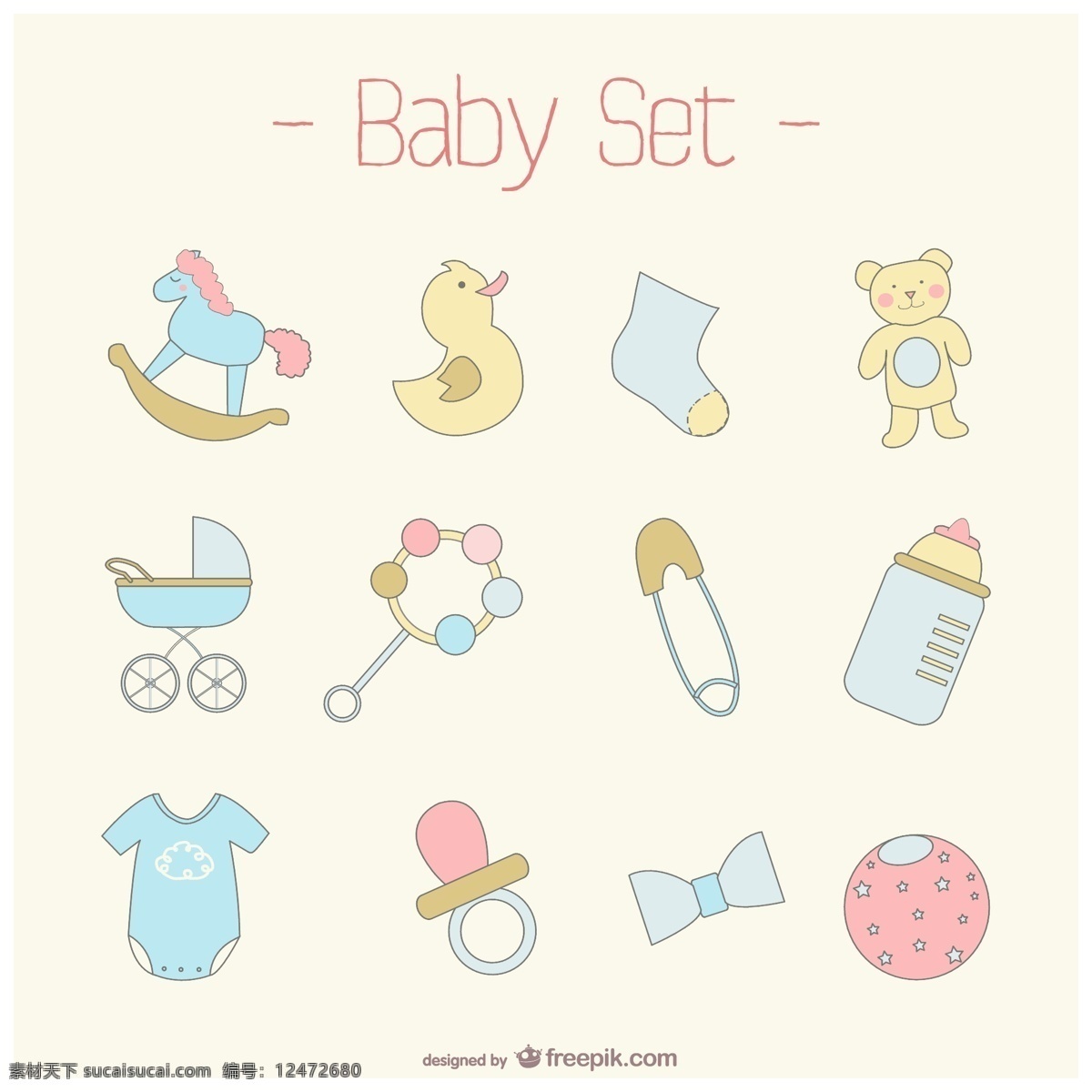 可爱 宝贝 设置 婴儿 图标 模板 动物 艺术 马 图形 弓 熊 布局 图形设计 领带 绘图 有趣 鸭子 玩具 插图 玩具熊 白色