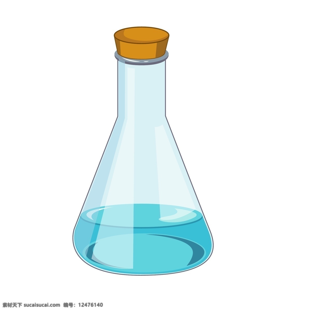 卡通 蓝色 锥形 瓶 插画 锥形瓶 化学实验 实验用品插画 卡通化学用品 透明烧杯 蓝色的液体 烧杯插画