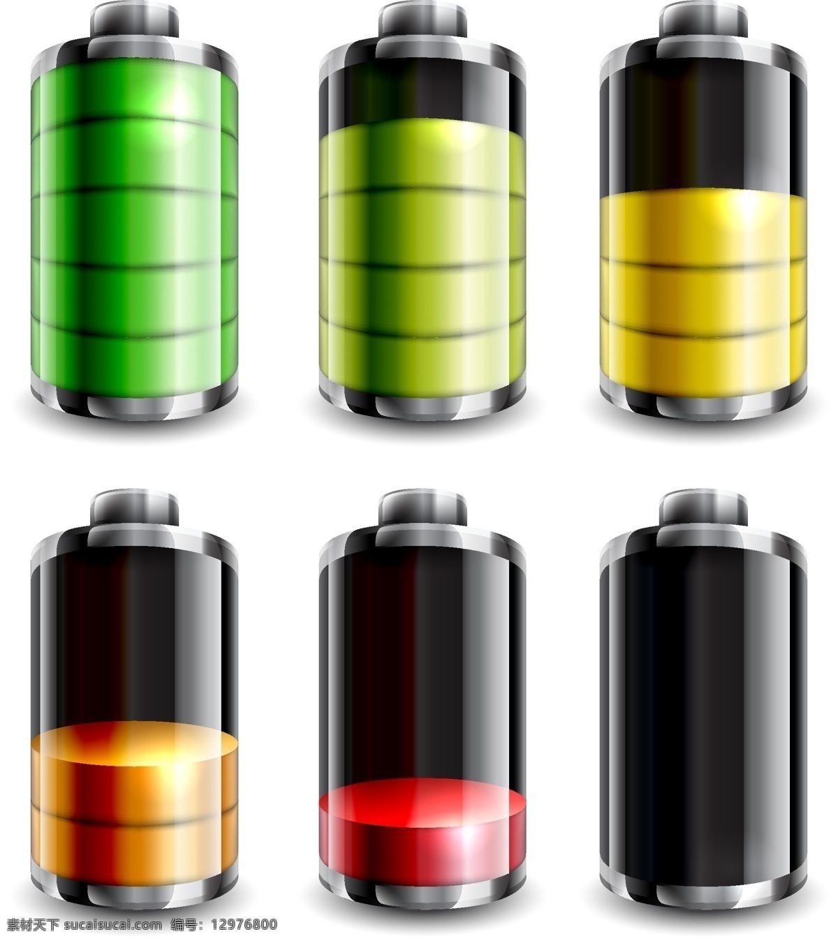 六 款 彩色 立体 电池 能源 矢量 蓄电池 干电池 充电 电源 电量 电力 动力 符号 标志 图形 图标 充电指示 彩色电池 电池设计 标志图标 其他图标