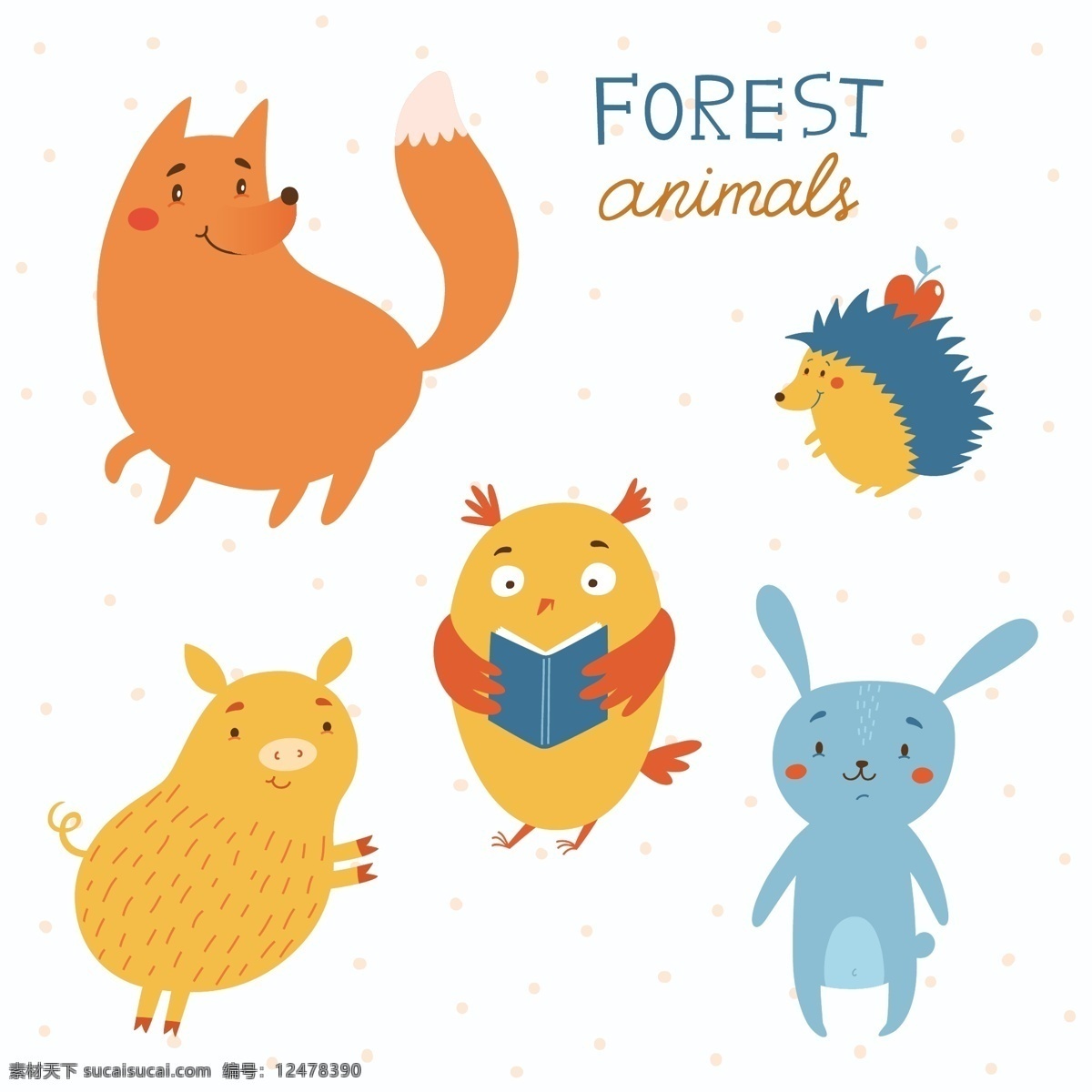 森林 动物 矢量 集 摘要 背景 卡通