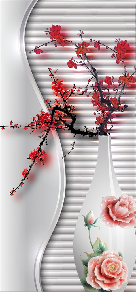 花瓶 玄关 背景图片 欧式 中式 简约 花鸟 背景墙 壁画 地毯 梅花 牡丹 玫瑰 分层
