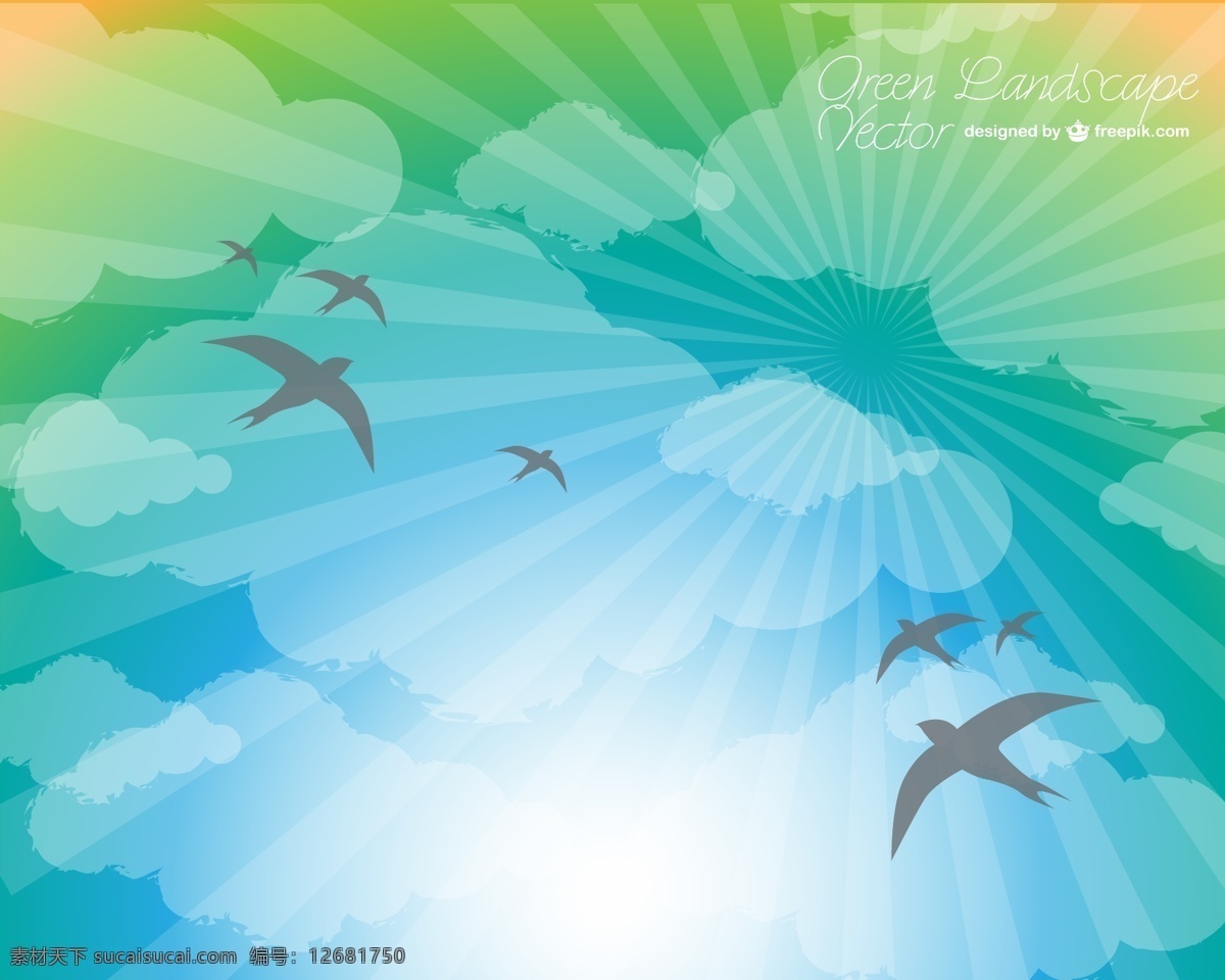 鸟儿飞向太阳 背景 太阳 自然 天空 模板 春天 云朵 壁纸 鸟类 布局 插图 光线 自然背景 明亮 白天 青色 天蓝色