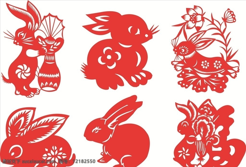 兔子剪纸 兔子 剪纸 红色 卡通 传统文化 喜庆 兔子素材 手工剪纸 文化艺术