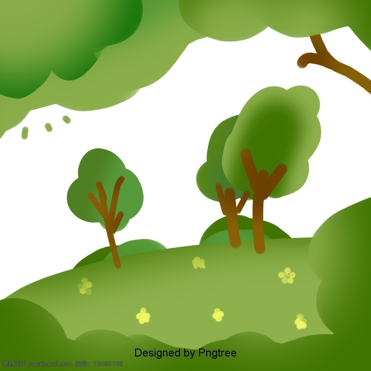 简单 自然景观 元素 时尚 风格 自然 绿色植物 景观 创意 图形 绘画 树叶