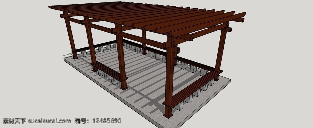 葡萄架设计 葡萄架 遮阳架 花架 木塑 凉亭 模型 3d skp sketchup 草图 大师 3d设计