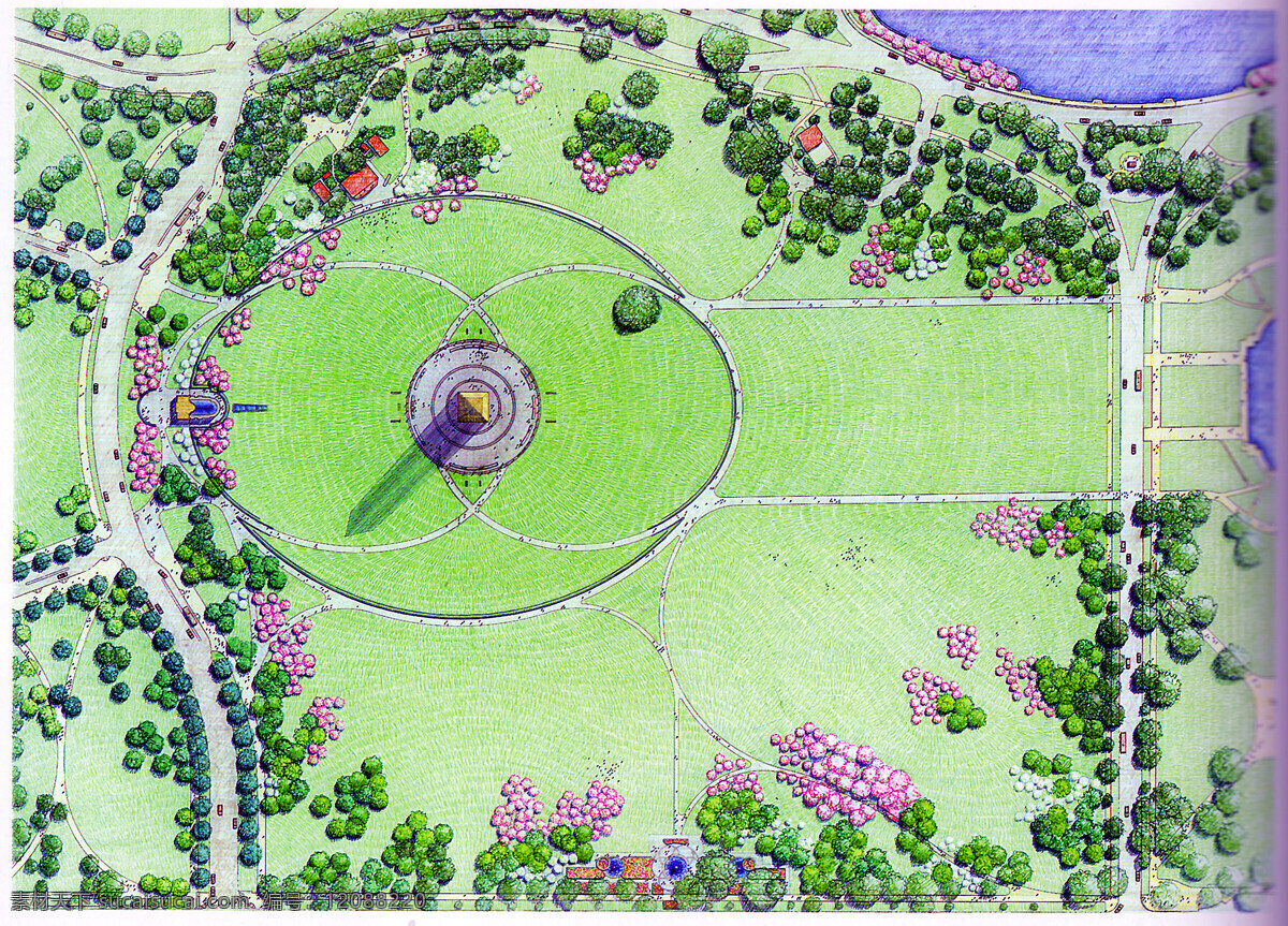 华盛顿纪念碑 草地 花坛 环境设计 纪念碑 景观 景观平面 景观设计 绿化 手绘 家居装饰素材