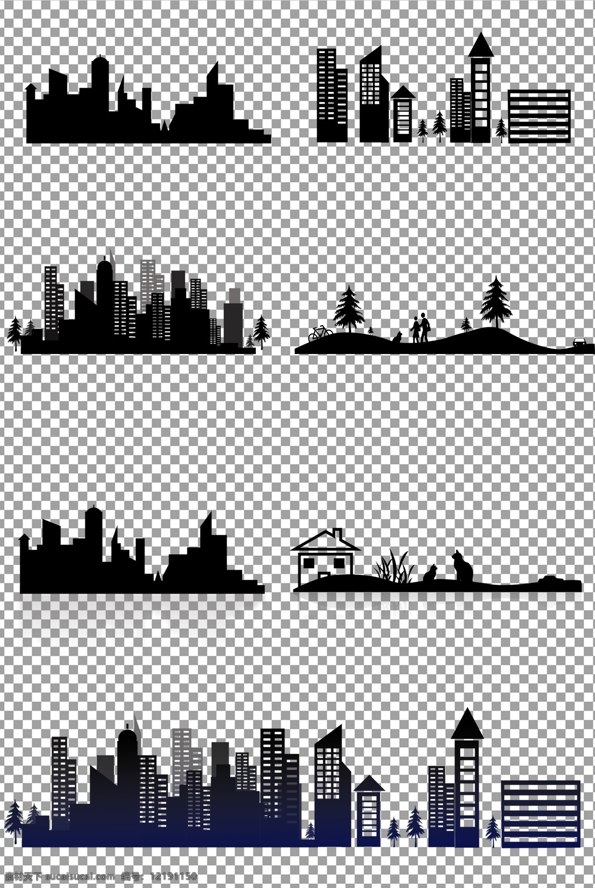 城市剪影 城市 剪影 装饰 图案 黑色 免抠 无背景 免抠图 抠图 元素 透明 通道 png免抠图 分层