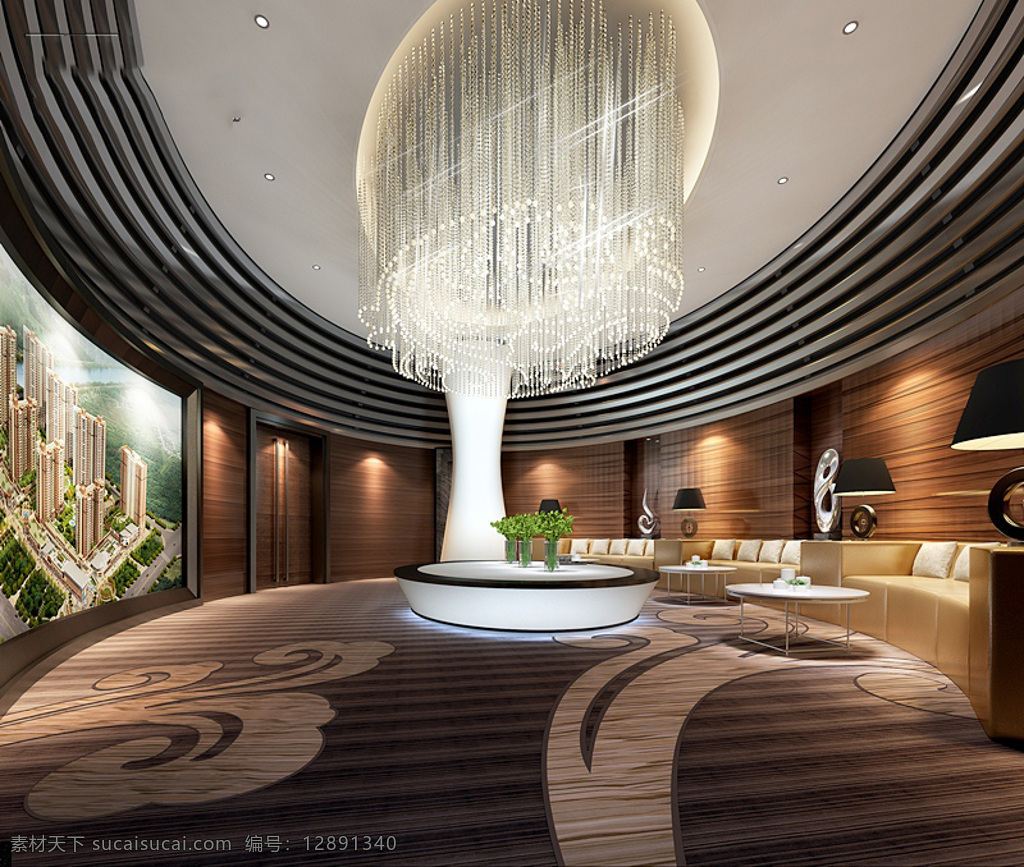 酒店 大厅 设计图 3d模型 酒店大厅 时尚现代 室内设计 3d模型素材 室内装饰模型