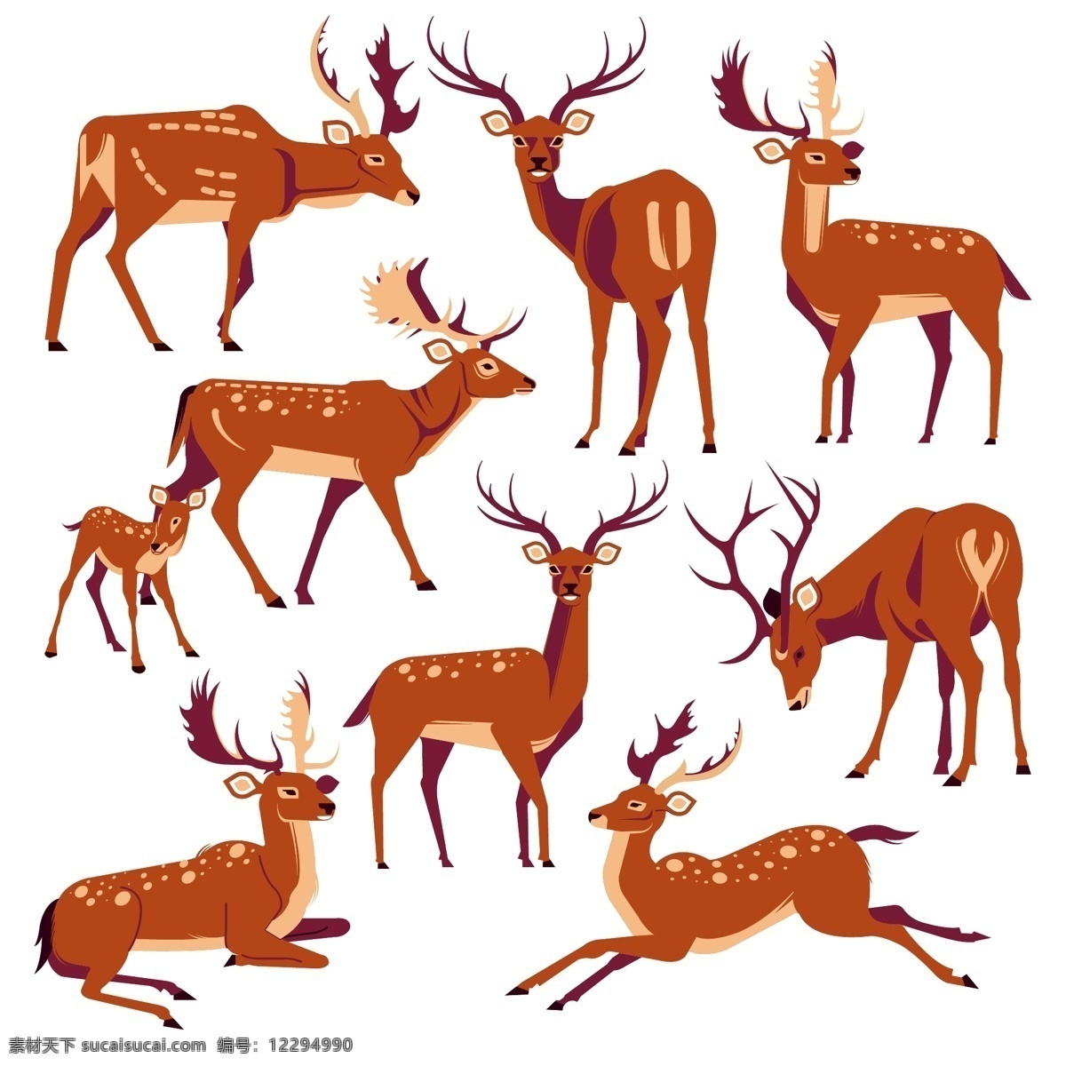 款 创意 鹿 矢量 9款创意鹿 设计矢量素材 梅花鹿 矢量图 ai格式 生物世界 野生动物