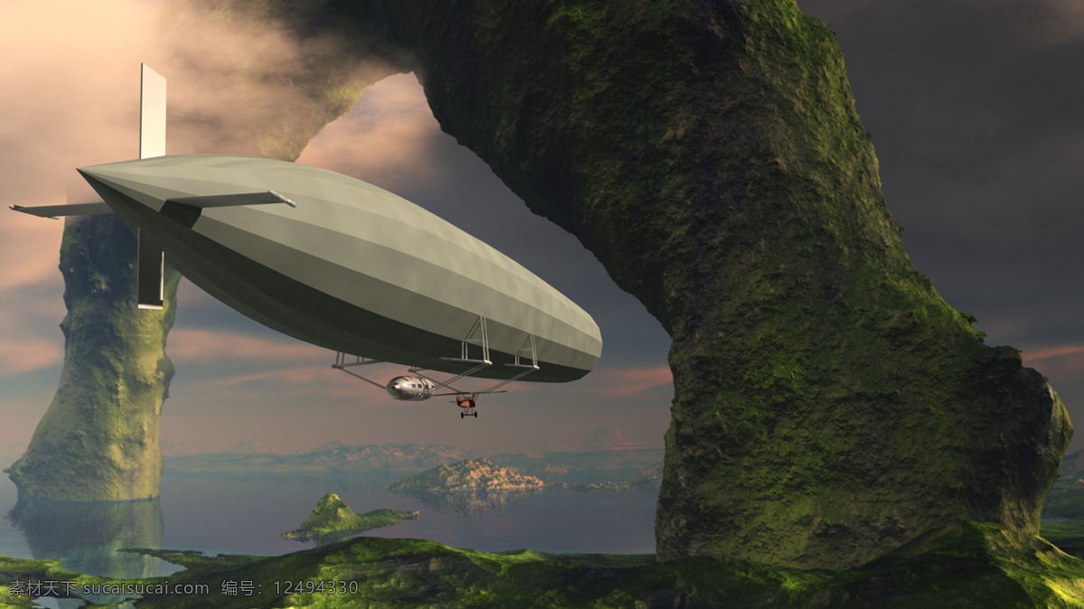 汽艇 飞行器 天空 热气球 云朵 山洞 交通工具 现代科技