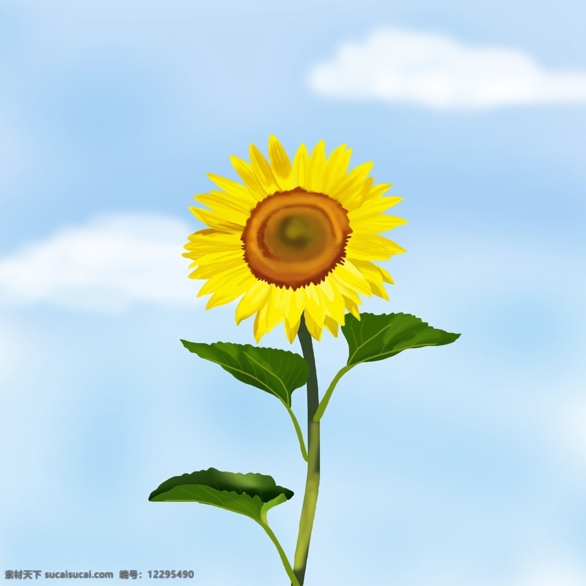 蓝天 下 向日葵 天空 白云 向阳插画 手绘 花瓣 叶子 绿色 黄色花瓣 花蕊 希望 阳光