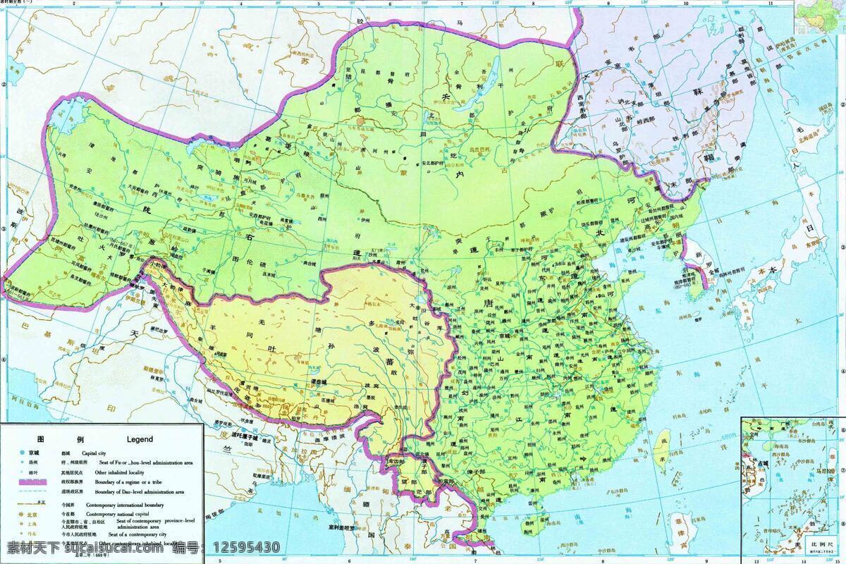 大唐 盛时 疆域 图 唐朝 全图 文化艺术 摄影图库