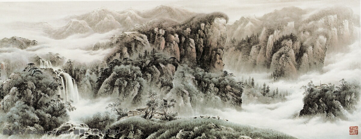 彩墨山水画 风景画 国画 绘画书法 瀑布 山 山水画 万 壑 烟云 设计素材 模板下载 万壑烟云 黄玉洲 黄玉洲国画 中国画 写意画 书法 大师作品 写意 水 树 水墨画 黄玉 洲 彩墨 文化艺术 家居装饰素材 山水风景画