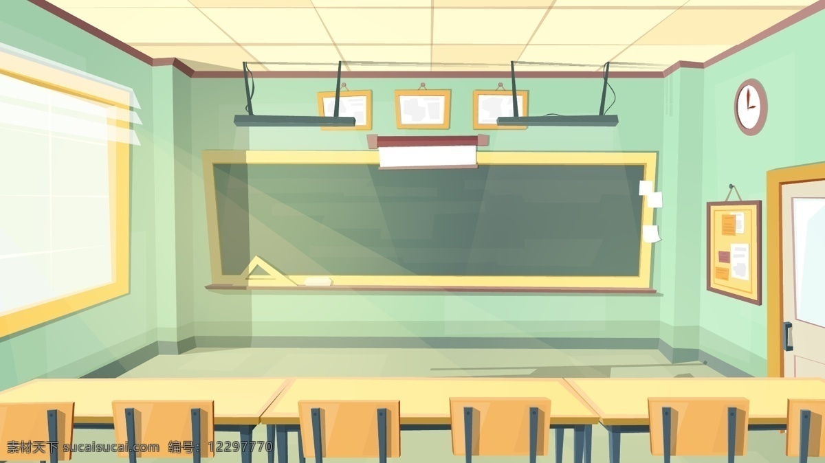 卡通教师背景 卡通 教室 背景 黑板 桌子 椅子 卡通设计