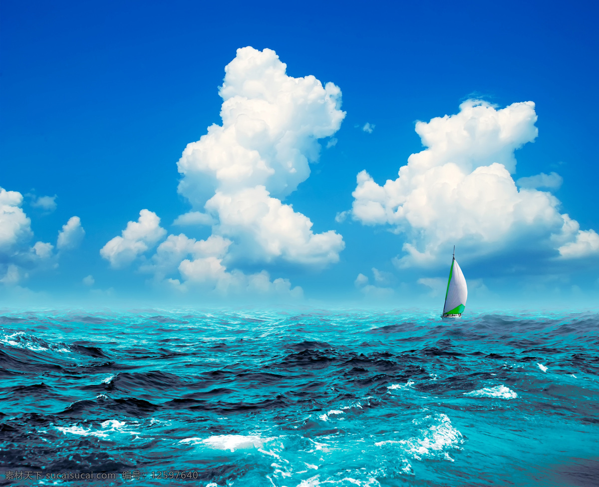 碧海蓝天 蓝天 白云 帆船大海 自然 景色 高清 自然风景 自然景观