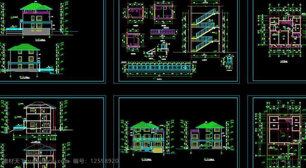 cad 别墅 公馆 环境设计 建筑设计 立面图 平面图 剖面图 施工图 室内设计 多层 平 立面 图 dwg 图纸 装修 装饰 私宅 别业 别墅图纸大全 源文件 cad素材 室内图纸