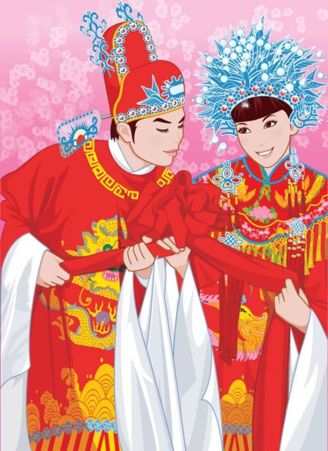 传统 服饰 新婚 夫妇 矢量 传统服饰 夫妇矢量素材 红色