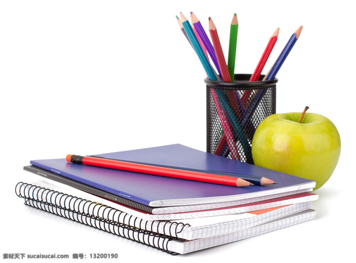 彩色 铅笔 笔记本 学习用品 办公学习 文具 苹果 生活百科