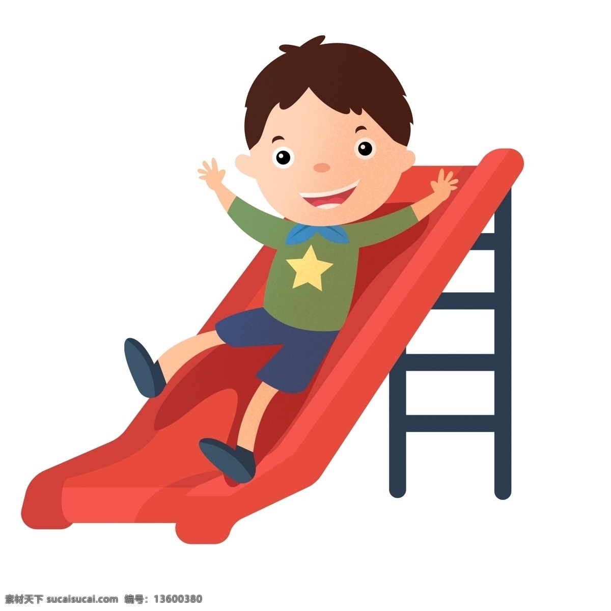 可爱 男孩 玩 滑 滑梯 原创 元素 红色 幼儿园 游乐场 设计元素 滑滑梯 开心 原创元素
