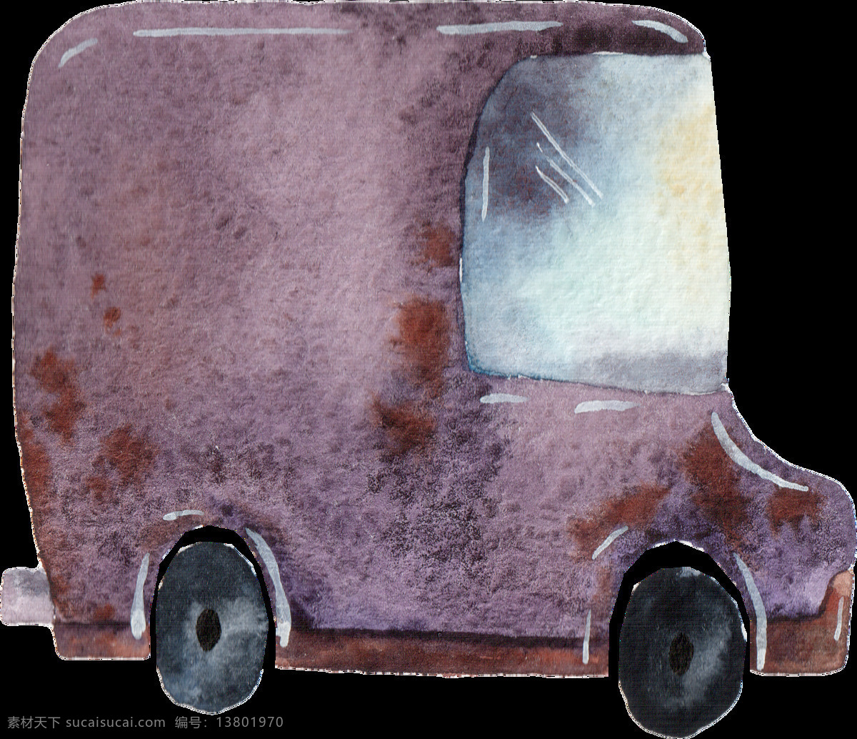 手绘 古董 车 透明 车窗 卡通 轮胎 免扣素材 深色 水彩 透明素材 装饰图案