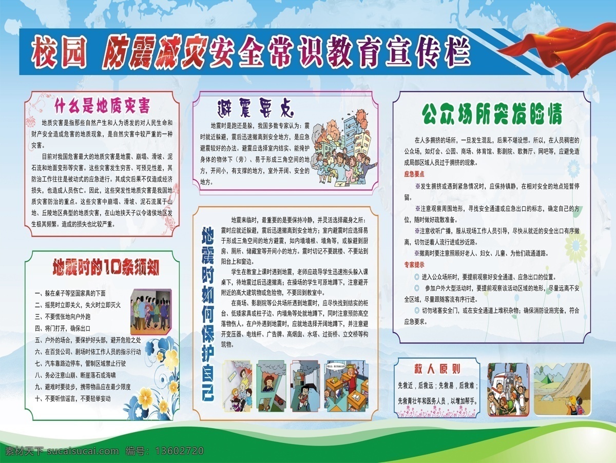 防震减灾展板 学校展板 排版 校园 宣传栏 避震要点 源文件
