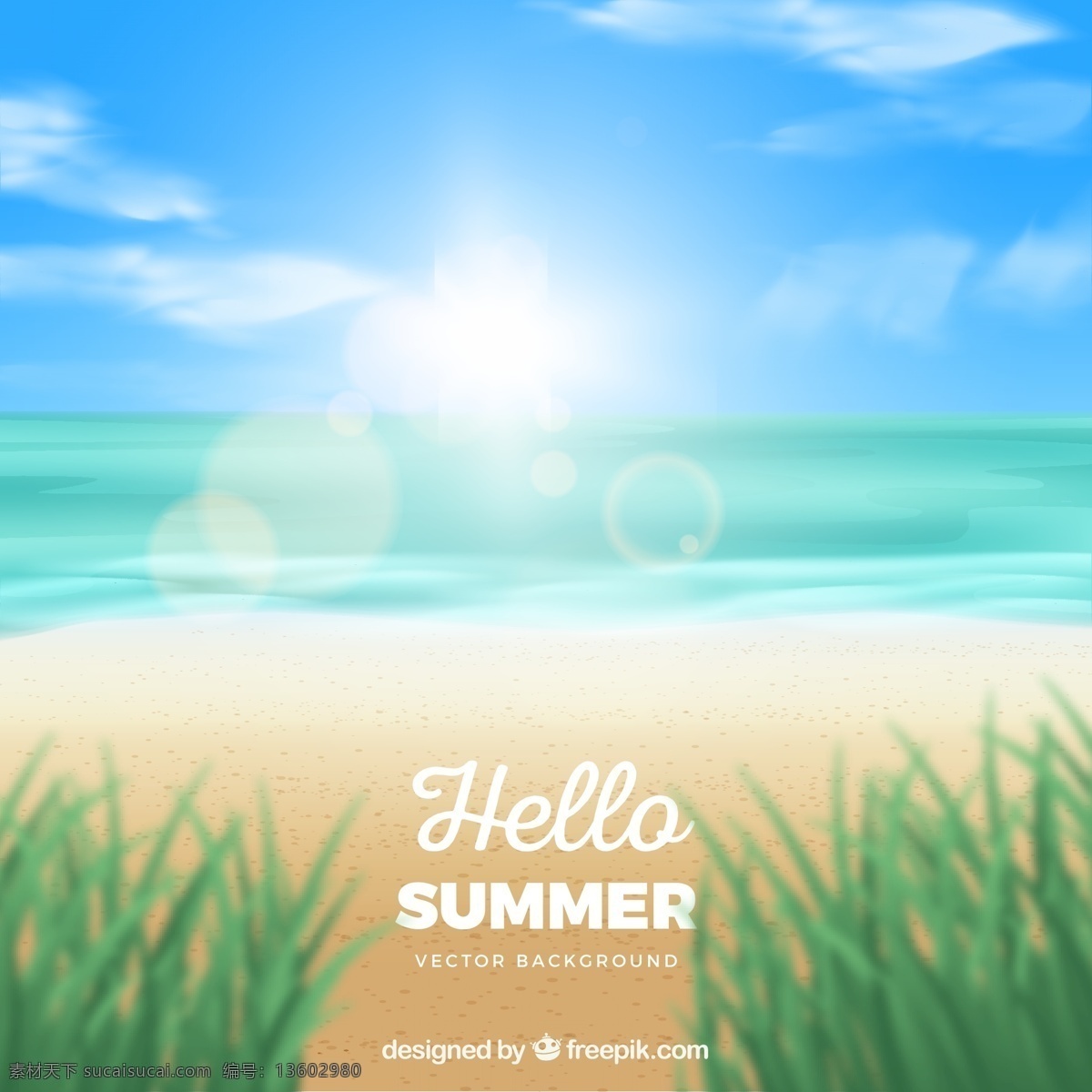 夏季 沙滩 大海 风景 太阳 光晕 自然 草地 旅游 创意 你好 模糊 hello summer 动漫动画 风景漫画
