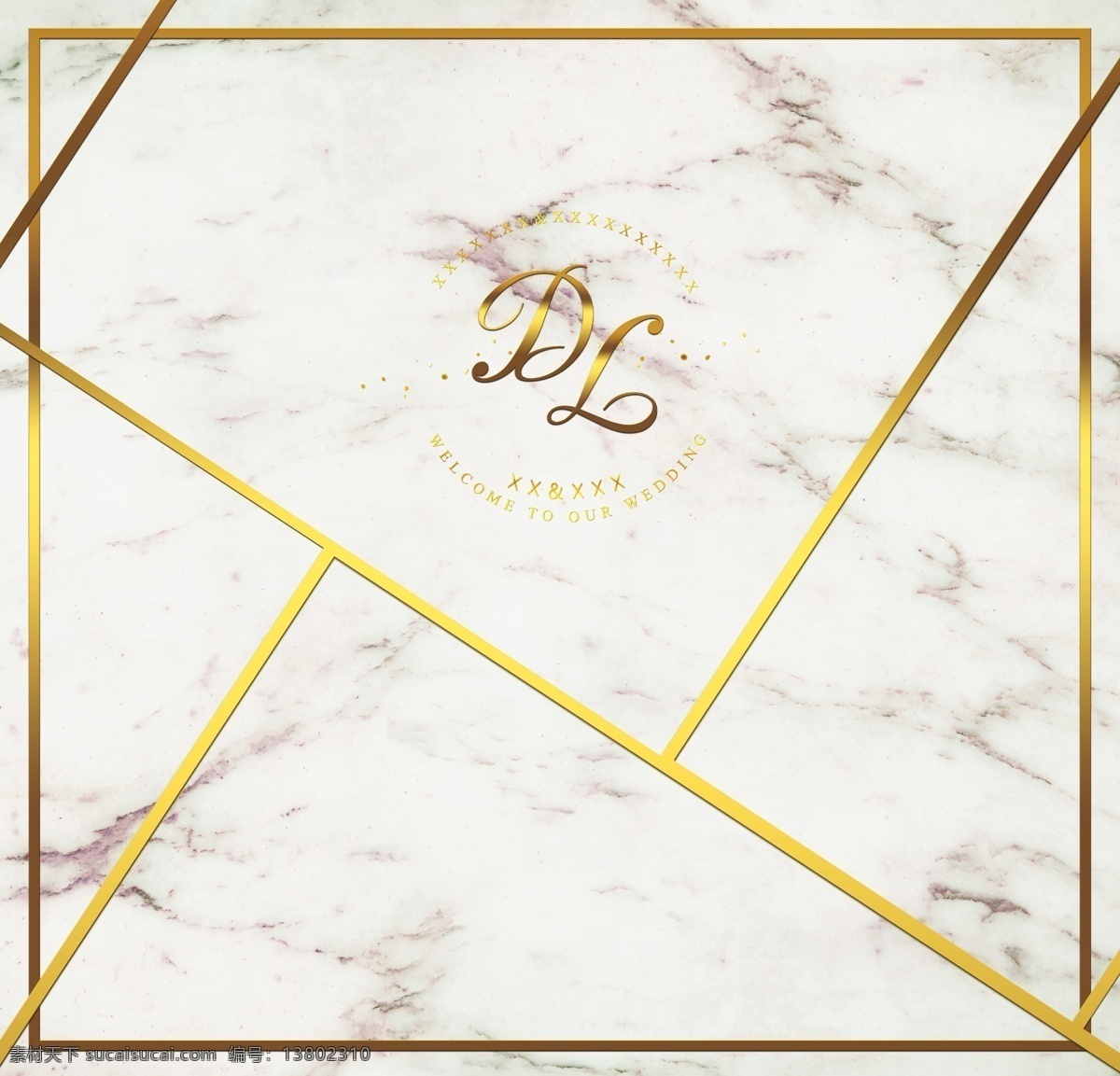 大理石 金色 婚礼 背景 金色边框 logo 分层 背景素材