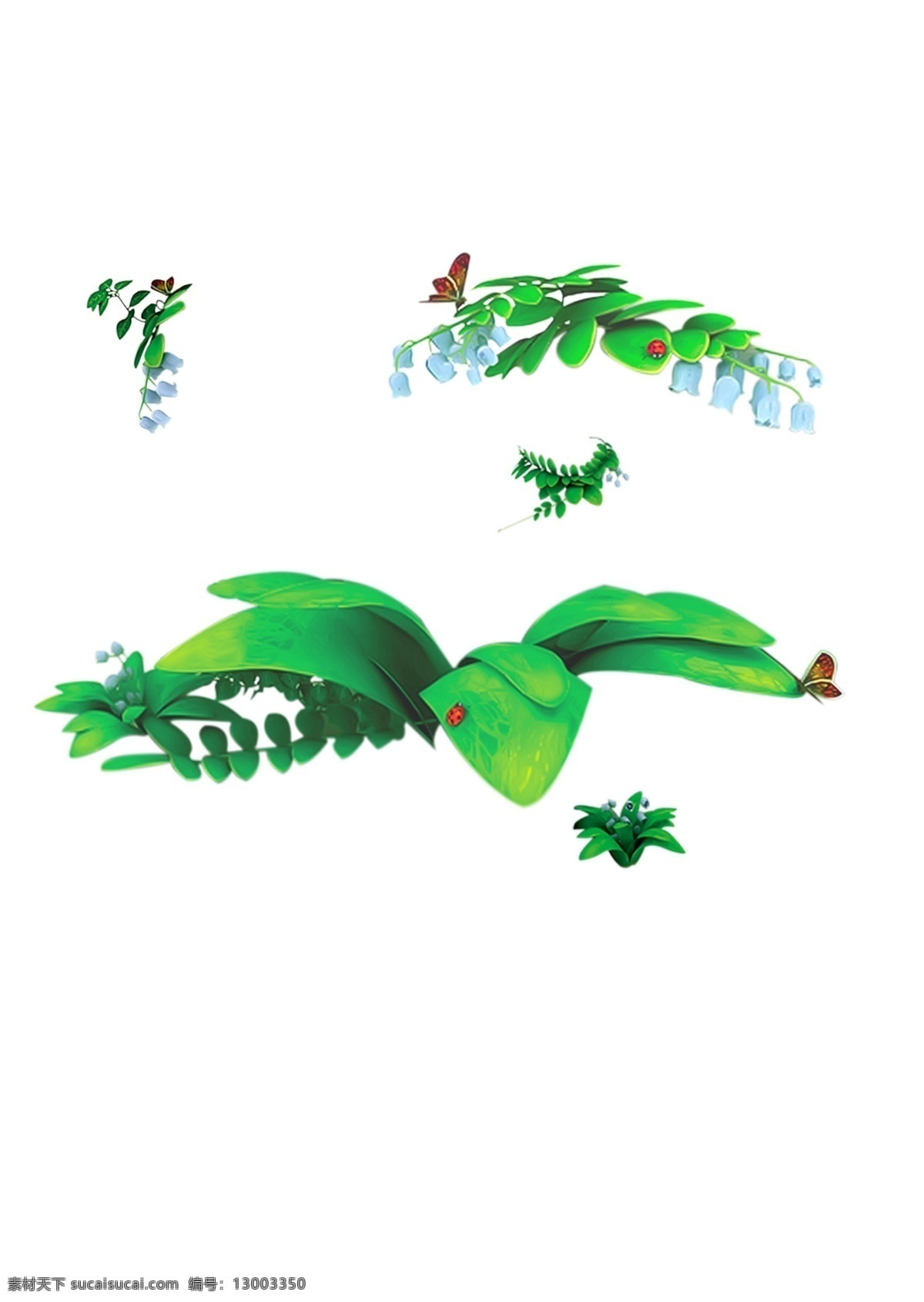 绿色植物 绿色 植物 淡蓝色小花 蝴蝶 热带植被