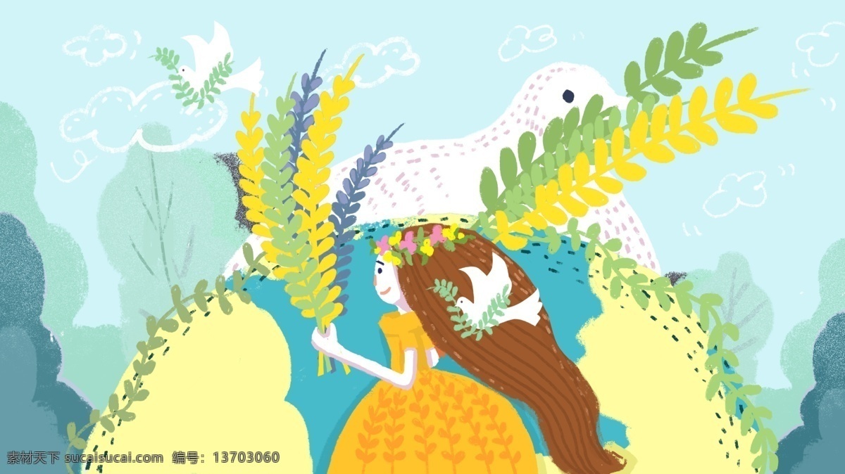 世界 平日 和平 使者 传递 商业 插画 和平鸽 地球 橄榄枝 商业插画 世界和平日 和平使者 配图