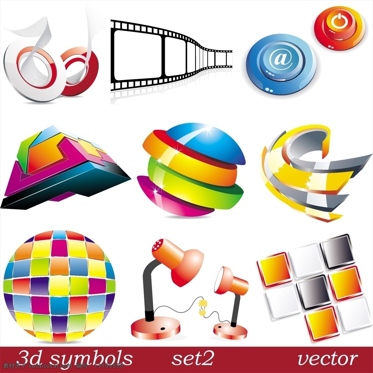 立体 图标 矢量 3d 按键 按钮 胶卷 立方体 矢量素材 视频 台灯 元素 矢量图