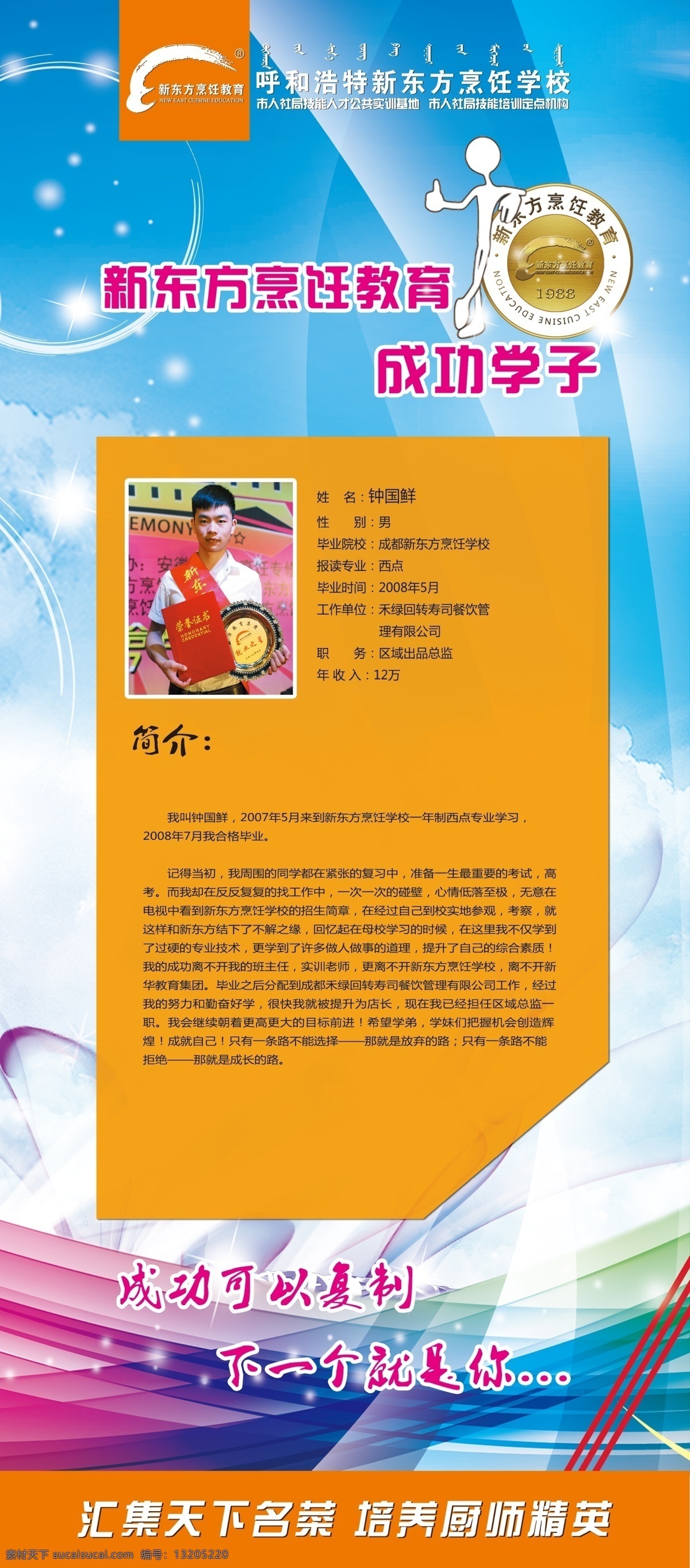 成功 学子 x 展架 x展架 门形展架 成功展板 厨师画面 烹饪学校 新东方 烹饪 教育 分层