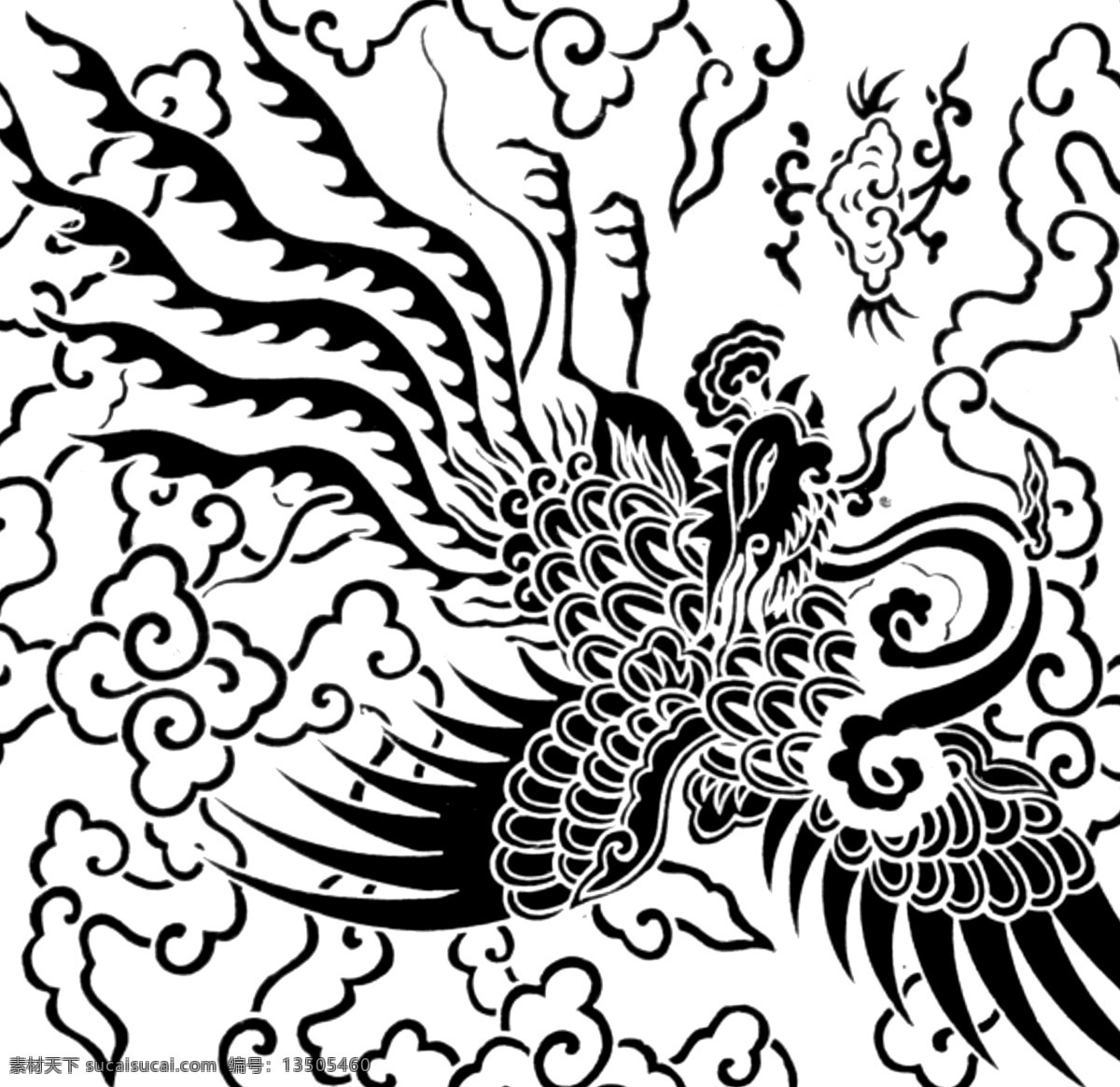 凤 传统 图案 传统图案 设计素材 龙凤图纹 装饰图案 书画美术 白色