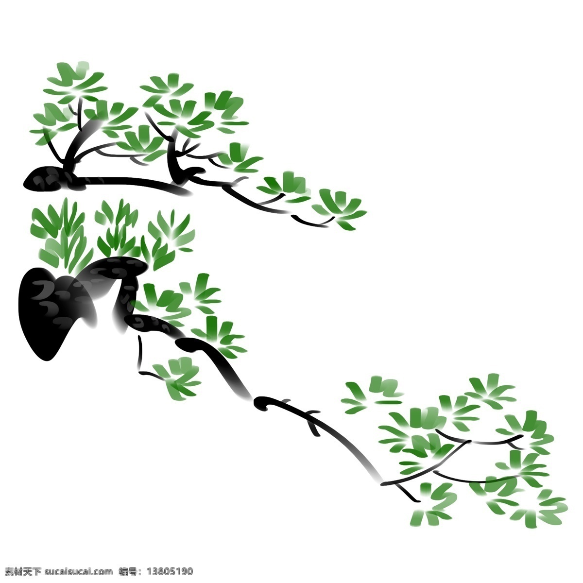 手绘 水墨 绿色 植物 插画 手绘水墨插画 创意水墨插画 挥洒的水墨 中国风水墨 黑白相间 绿色的植物