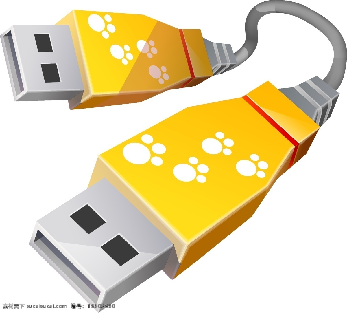 矢量 崭新 金属 usb 连接线 黄色 连接 插口 透明元素 ai元素 免抠元素