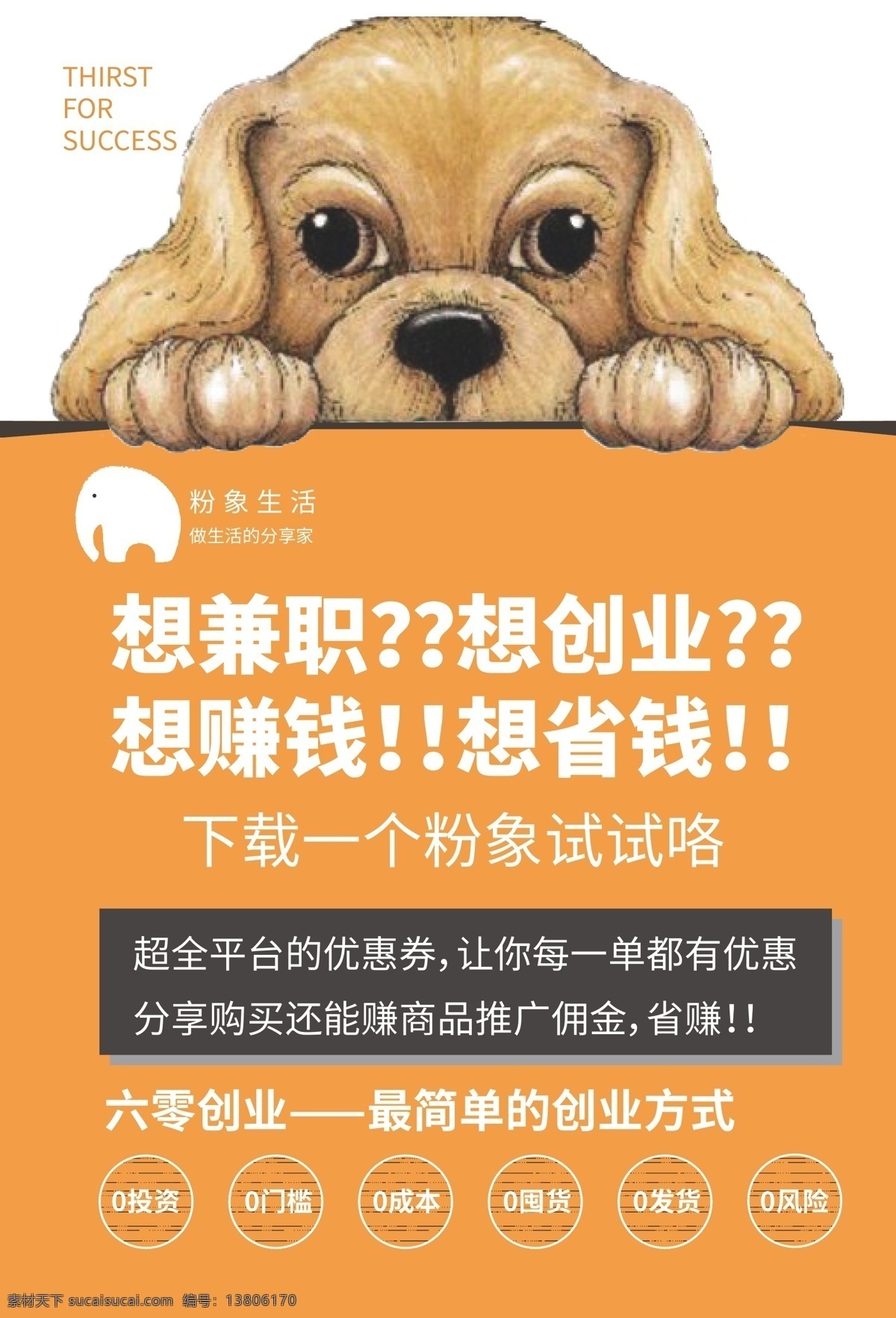 粉 象 生活 宣传单 狗 橙色 粉象生活 三角 白色 黑色 ps分层图 分层