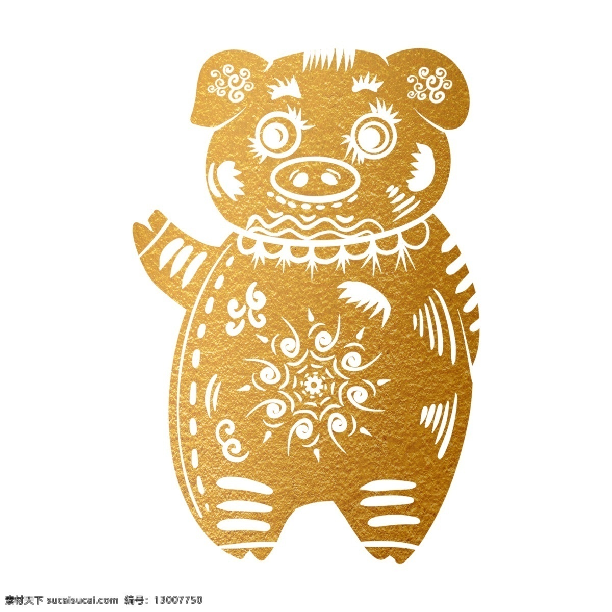 可爱 剪纸 过新年 春节 除夕 2019 新年 手绘 卡通 猪 2019年 猪年 镶金剪纸猪