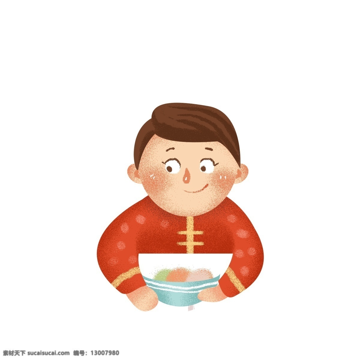 过年 吃 饺子 男孩子 人物 插画 卡通 中国风 吃饺子