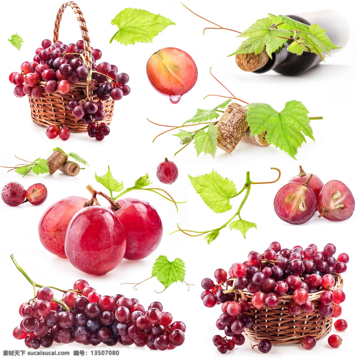 新鲜 水果 图 新鲜水果 葡萄 新鲜葡萄 红酒 葡萄叶 提子 水果蔬菜 餐饮美食 白色