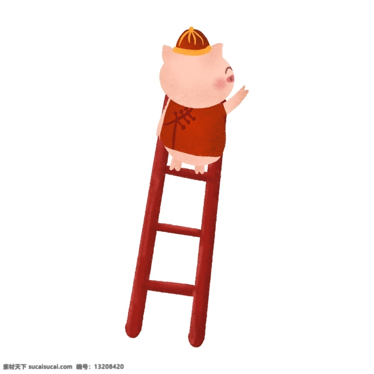 手绘 卡通 喜庆 猪 装饰 彩色 春节 新年 2019 小猪 梯子