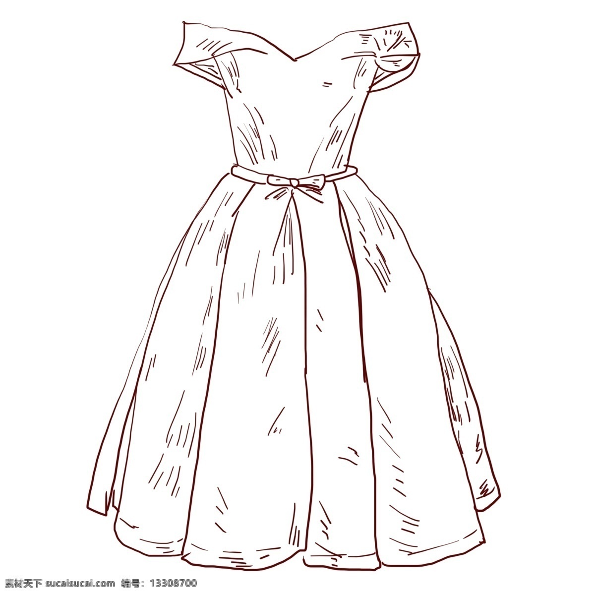 手绘 线描 长裙 插画 手绘裙子 线描长裙 裙子 婚纱 线描衣服 线描服饰 线描衣服插画 线描长裙插图